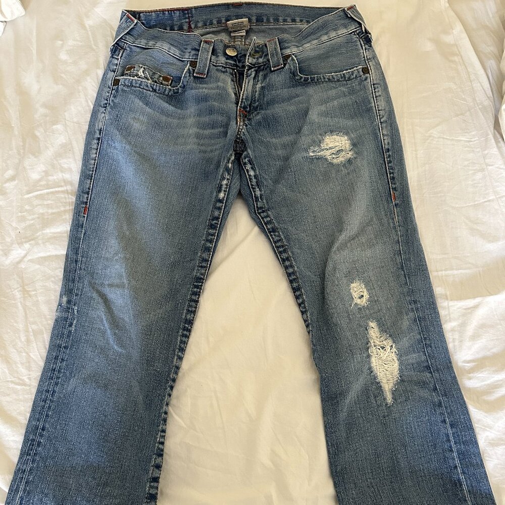 True Religion Womens Bobby Jeans Row 31 Seat 33 Distressed Denim